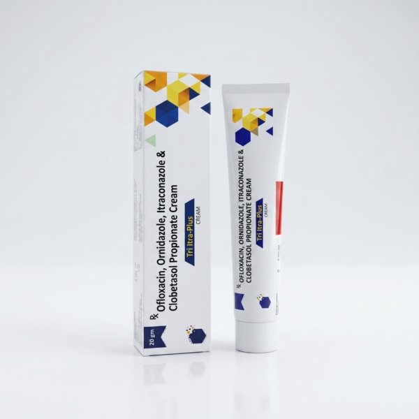 Ofloxacin I.P. 0.75% w/w+Ornidazole I.P.2.0% w/w+Itraconazole usp 1.0% w/w +Clobetasol Propionate I.P. 0.05%